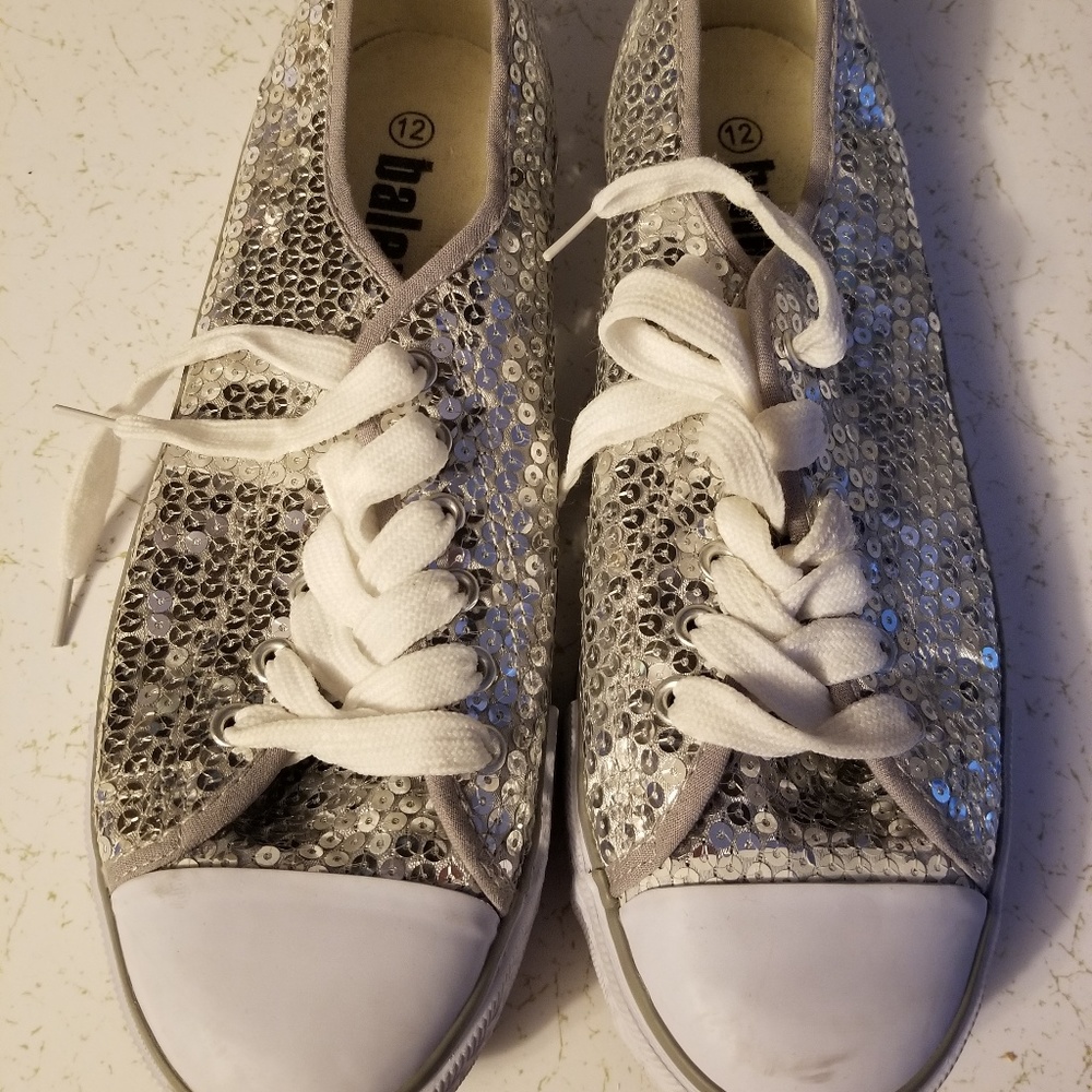 Balera Sequin Sneakers in Silver and White
